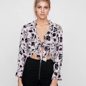 Women's Express Open Blouse Cropped  Tie-Front Top‎